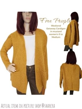 Free People Women's Weekend Getaway Cardigan alpaca Wool Knit Mustard OB672971 M